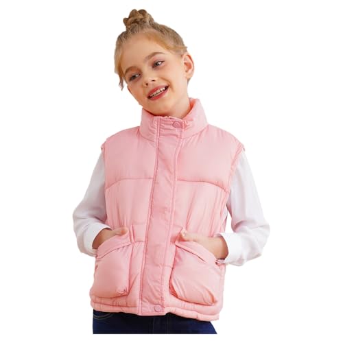 JEYPINMI Little Girls Zipper Padded Coat Winter Puffer Vest Waistcoat Sleeveless Jacket with Pockets Snowsuit