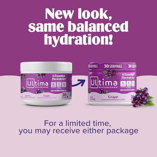 Image of Ultima Replenisher Daily Electrolyte Powder Drink Mix - Sugar Free - Grape, 30 Servings - Hydration Powder with 6 Key Electrolytes and Trace Minerals - Keto Friendly, Vegan, Non-GMO