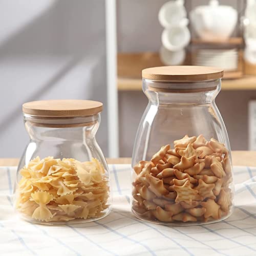 Image of MARTVIA Glass Food Storage Jars with Bamboo Lids 950ml Set of 6, Wide Mouth Lid Jar for Home Kitchen,Flour, Sugar, Coffee, Pasta, Oats, Grains, Cookies, Snacks (Barell 950 ML Jar, SET OF 6)