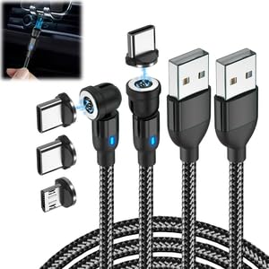AYHYHLJZJ Lot De 2 Câbles De Charge Magnétiques USB 2 En 1, Charge Rapide Et Transfert De Données 3 A, Rotation À 360° Et 180° Pour Smartphones...