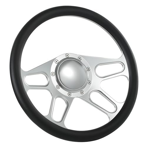Flashpower 14'' Billet Half Wrap 9 Bolts Steering Wheel with 2'' Dish and Horn Button(Black)