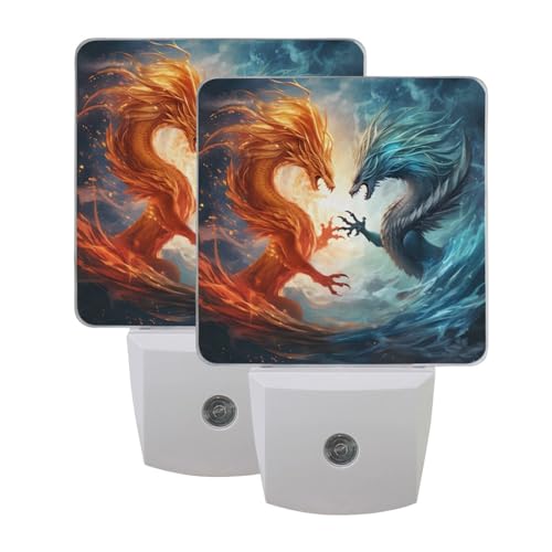 Image of Dragons Night Lights 2 Pack Plug-in Wall Led Nightlight Auto Dusk-to-Dawn Sensor Lamps for Bedroom Kitchen Bathroom