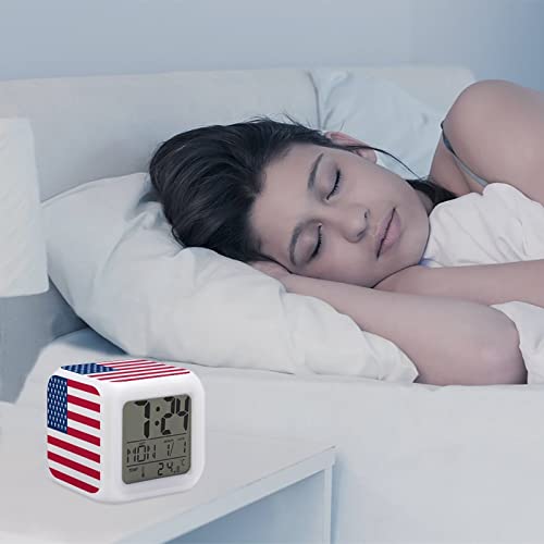American Flag Colorful Color Changing Alarm Clock All Side Printed Alarm Clock Thermometer #TOP3