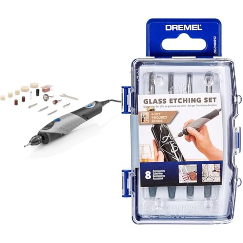 Dremel 2050 Stylo+ Outil Rotatif Multifonction (15 acc; 5000-22000 tr/min) & 682 Coffret Kit d’Accessoires de Gravure sur Verre Incluant 8 Accessoires...