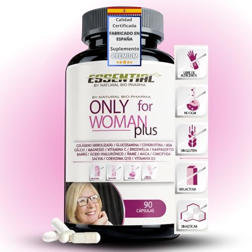 Colágeno Hidrolizado Puro + Magnesio + Ácido Hialurónico + Condroitina + Coenzima Q10 + Vitamina D3 + Calcio + Glucosamina + Harpagofito – Articulaciones + Piel + Energía ONLY FOR WOMAN