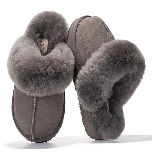 Project Cloud Genuine Leather Slippers for Women Footwear with Real Sheep Wool Lining Womens Clogs & Mule - Non-Slip Indoor/Outdoor Scuff Womens Slippers with Memory Foam Insole (Henka)
