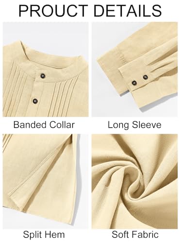 Image of Runcati Mens Kaftan Robe Button Down Long Sleeve Cotton Linen Thobe Casual Muslim Gown Henley Shirt