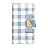 スマ通 キッズケータイ KY-41C 対応 ケース 手帳 携帯ケース カード入れ&ミラー付き リボンデコ付き チェック スタンド ストラップ穴 全面保護 お洒落 キッズケータイ用 (E.ashgray(ライトブルーリボン)) vc-106-ribbon_sp