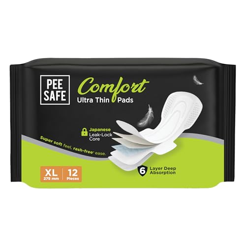 Image of Pee Safe Comfort Ultra Thin Sanitary Pads For Women | XL | 12 Pads For Rash Free Periods | Cottony Soft Sanitary Napkins For Ultra Comfort | Dual Wings | Toxin Free | Extra Long | Unscented