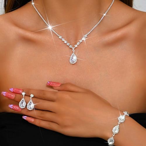 Unicra Bride Crystal Necklace Earrings Set Bridal Wedding Jewelry Sets Rhinestone Choker Necklace Prom Costume Jewelry Set for Women and Brides - Image 7