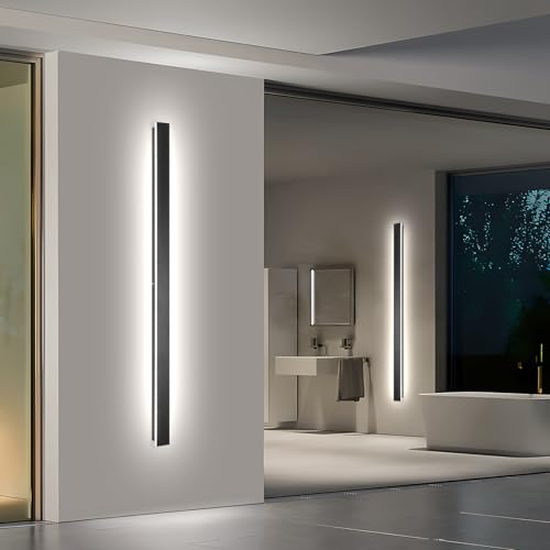 Image of AioTio Outdoor House Lights Fixture Wall Mount,2pack 70.8inch Modern Long LED Black Outdoor Exterior Wall Sconce,Dimmable Waterproof Linear Wall Light, Outside Lighting for House,Porch