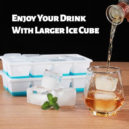 Stampo Ghiaccio Grande, JRISBO Set 2 Stampi con Coperchio per Cubetti Ghiaccio Silicone senza BPA, Formine Cubi Ghiaccio Forma Vaschette Ice Cube Tray per Cocktail Birra Whisky (Blu) - immagine 4