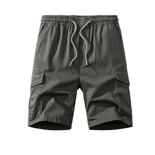 Men's Casual Linen Cargo Shorts Elastic Waist Summer Beach Comfortable Relaxed Fit Drawstring Work Short with