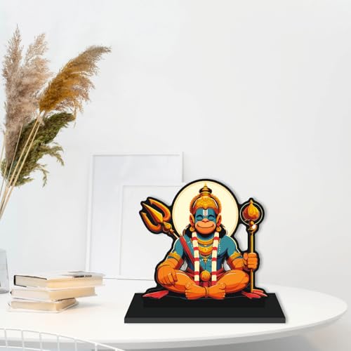 Image of CVANU Wooden Idols & Figurine Table Top Hanuman Ji Decorative Item Religious Showpiece for Study Table| Office Desk| Book Shelf| Gift| Home Decoration (6inch X 5.9inch) S493