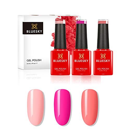 Bluesky Gel Nail Polish Set - Summer, Pink Martini SS2014, Beach Party SS2024, Lolita SS2018. 3 x 5 ml (Requires Curing Under UV/LED lamp) Pink, Coral, Pastel