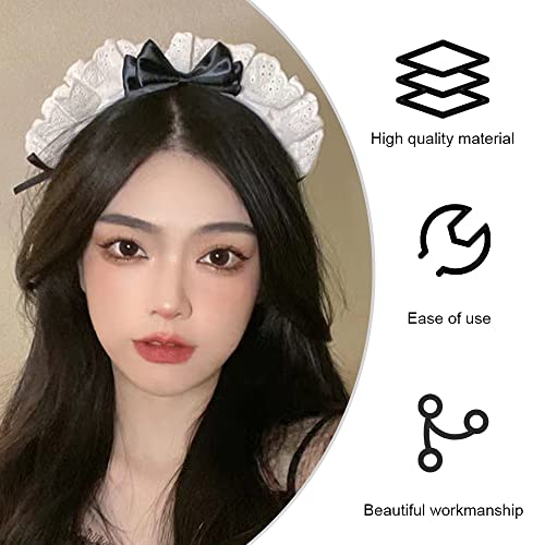 Maid Headband Bow Tie Ruffled Lace Hair Band Retro Lolita Hair Hoop for Women Girl Party Decoration Role Play Costume Parties - Image 3