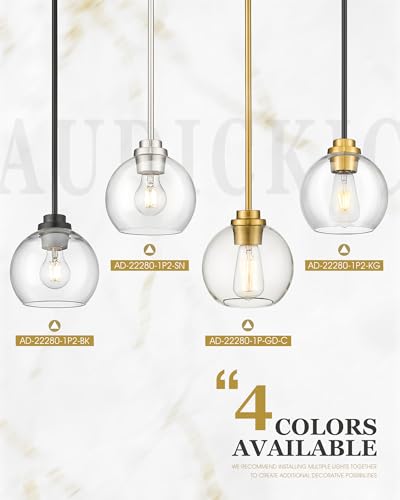 Image of Pendant Lights Kitchen Island, 7 inch Black and Gold Hanging Lights Fixtures with Clear Glass Globe Shade, Modern Kitchen Island Lighting for Bathroom, AD-22280-1P-KG