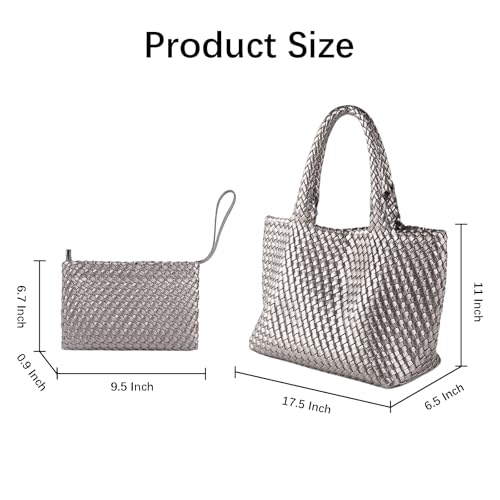 Image of Woven Tote Bag for Women Vegan Leather Handwoven Bags with Small Purse