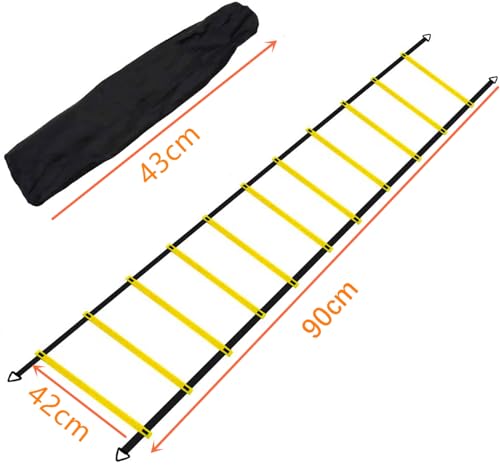 JJvKa 9m Koordinationsleiter,Trainingsleiter Geschwindigkeit Schnelligkeitsleiter Agility/Speed Ladder mit Tasche, Breite von 42 cm, Trainieren Kraft, Ausdauer,Technik zuhause oder im Club
