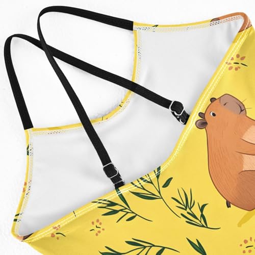 Bolaz Girls Swimsuits One-Piece Bathing Suits Multicolor Kids Sport Summer Beach Swimwear for 3-10 Years Old-Cartoon Capybaras Grass4