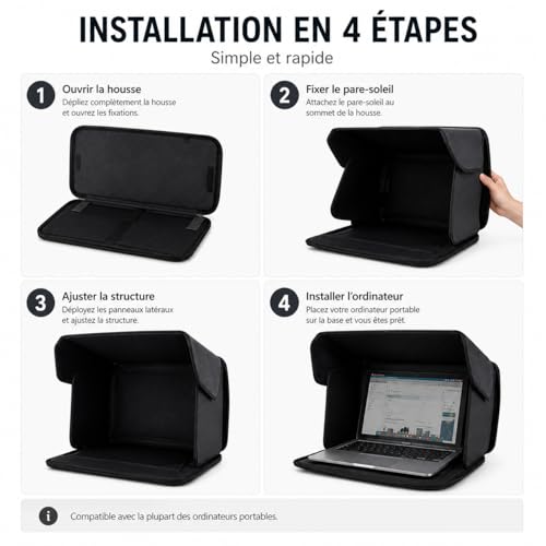 poidowis Pare-Soleil Portable pour Ordinateur Portable 12-16 Pouces - Protection Confidentialité (Pare-Vue) et Anti-Reflets - Pliable à Angle Réglable - pour Travail Extérieur, Plage, Bureau – vue 4