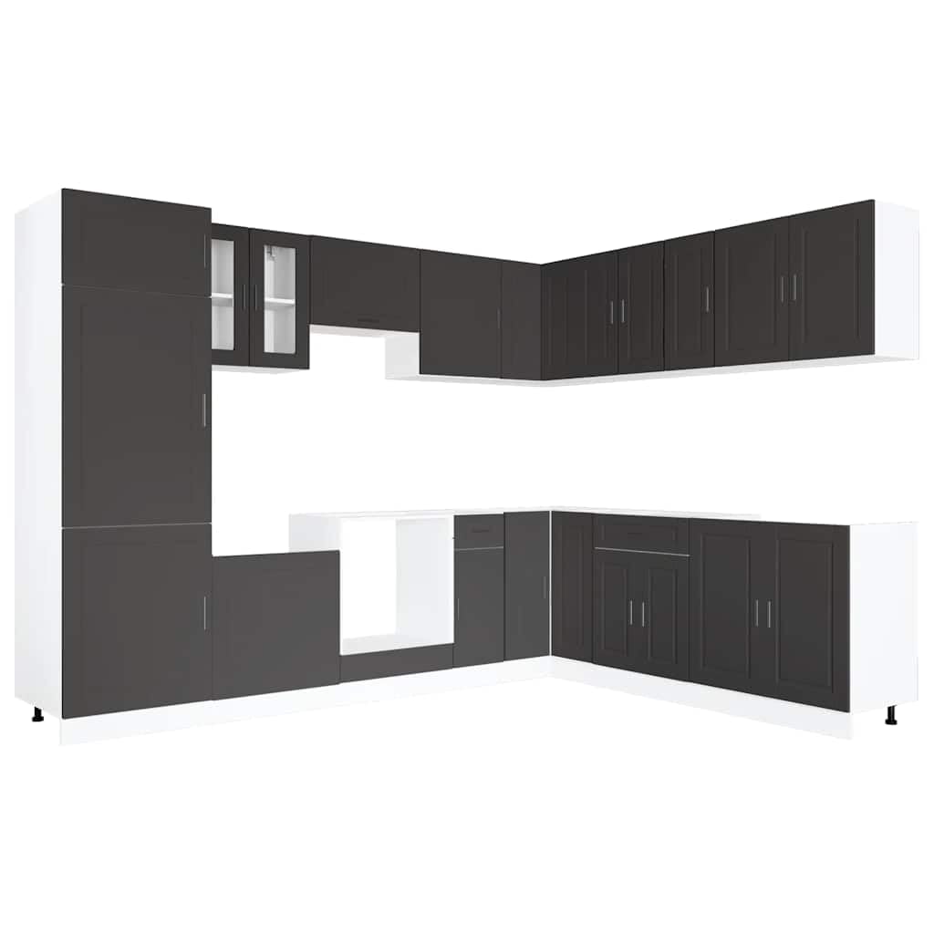 Set di 14 mobili da cucina Porto nero, materiale in legno, vetro, versatile, piedini regolabili, design moderno per sala da pranzo e cucina