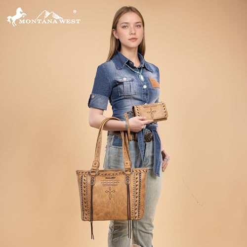 Image of Montana West Spiritual Collection Western Tote Bag for Women Vegan Leather Shoulder Handbag with Wallet
