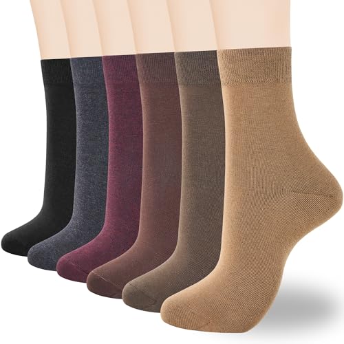 Image of ATBITER Women's Thin Cotton Crew Socks - Soft Above Ankle Bootie Casual Dress Socks 6-Pairs