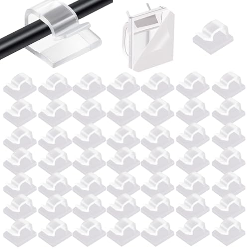 50 Piezas Clips de Cable de Exterior, Organizador de Cables Autoadhesivo, Adhesiva Clips Decorativos de Luces para Cable de USB, Cargador, Fotos, Navidad y Luces de Hadas, Transparente