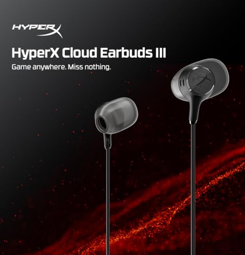 Image of HyperX Cloud Earbuds III - Wired Earbuds, PC; Nintendo Switch; Console Controller, Dynamic; 14.3 mm Driver, Silicone Ear Tips, Black, (BN7R9AA)