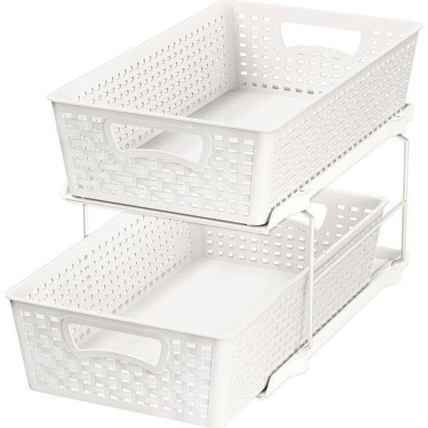 RIVERTON CANDLE & BATH For 2 Tier White Bathroom Sink Organizer Pull-Out Sliding Storage Drawer