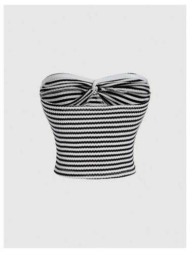 SOLY HUX Women's Striped Tube Tops Twist Front Sleeveless Bandeau Crop Tank Tops Beach Vacation Clothes2
