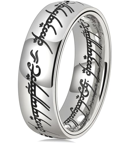 DURSI Mens Spinner Fidget Ring for Anxiety Lord of The Rings Ring for Men Women Stainless Steel Gold Ring (Silver 8)