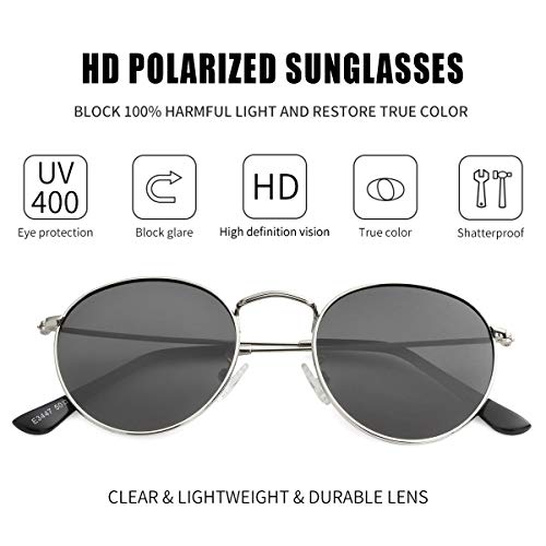 Image of Kursan Small Round Metal Polarized Sunglasses for Men Women Mirrored Lens Classic Circle Sun Glasses