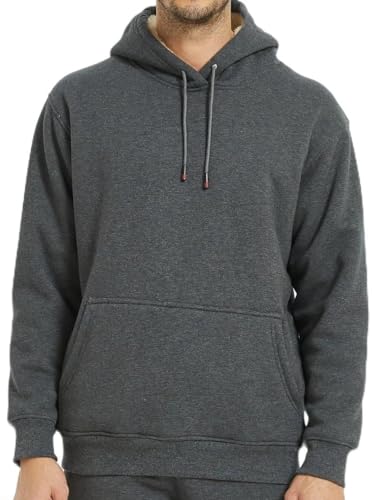 Men's Sherpa Hoodie Big and Tall Men Fleece Pullover Hoodie Thick HoodiesHeavyweight Winter Hooded Sweatshirt with Kangaroo Pocket Grey