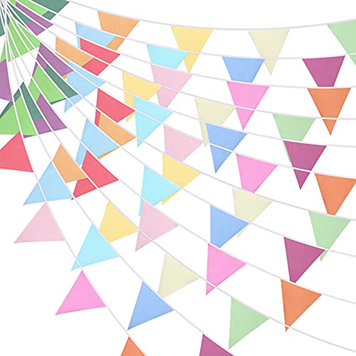 Pancarta de Banderín de Color Puro de 20 Metros Bandera Triangular de 60 Piezas Guirnalda de Banderines de 15 Colores Banderín Colgante Retro para Boda Cumpleaños Fiesta (Multicolor)