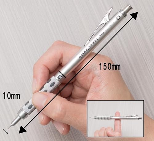 Image of Pental Graph Gear 1000 0.5 Mm Mechanical Drafting Pencil | Metal Clip With Retractable Mechanism | Dual Metal & Rubber Grip | Pack Of 1 | Silver & Black (PG 1015)