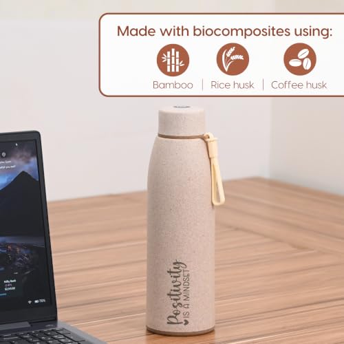 Image of Eha Earth Friendly Rakshabandhan Gift Made with Rice Husk| 600 ml, Set of 1 | Printed Bottle, Rakhi, Keychain, Roli Chawal and Card| Rakhi bottle gift for brother | Rakhi Hamper