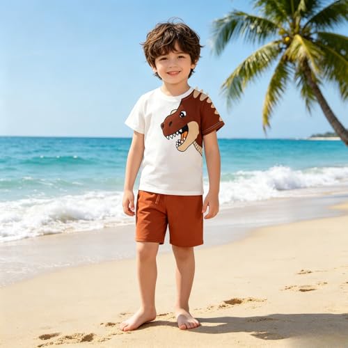 Image of Boy Shorts Sets Dinosaur Animal Print Shirt Summer Outfits Set 2pcs Casual Clothes