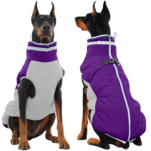 Image of Dog Winter Jacket Cozy Reflective Waterproof Windproof Warm Pet Garment,Comfortable Cold Weather Fleece Apparel Outfits with Zipper Closure for Small Medium Large Dogs Puppy Walking,XXX-Large