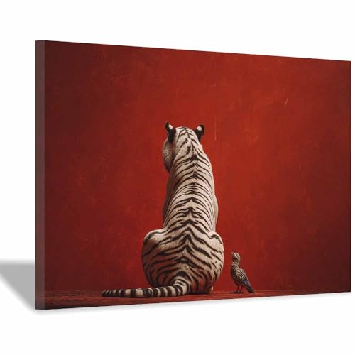 Peinture sur toile animaux tigre 40x60cm encadrée rouge35
