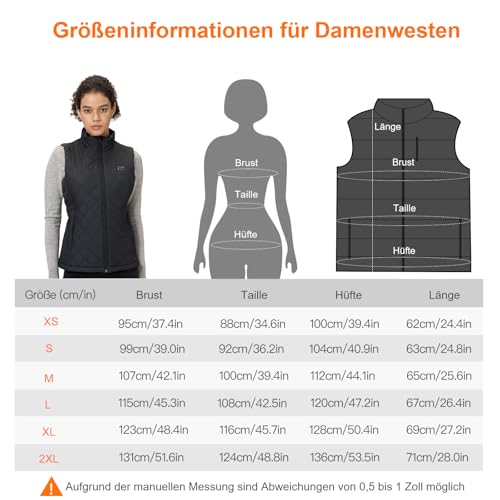 Sevdiea Heizweste Damen mit Powerbank 16000mah 7.4v, Leichte Gesteppte Beheizte Weste Damen, Elektrisch Wärmeweste, Für Skifahren,Motorradfahren,Outdoor-Aktivitäten-M