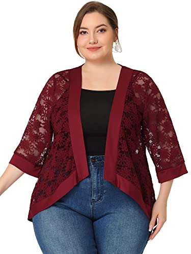 Image of Agnes Orinda Plus Size Cardigans for Women 3 /4 Sleeve Open Front Lightweight Sheer Shrug Lace Bolero Cover Up