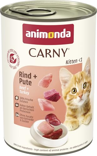 animonda Carny Katzen Nassfutter Kitten Rind + Pute (12 x 400g), Kitten getreidefreies Katzennassfutter ohne Zucker für wachsende Kätzchen bis 1 Jahr, mit frischen Zutaten