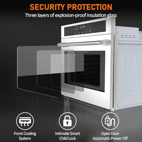 Wall Oven 30 Inch Electric Range, 4.8 Cu.Ft. Built-In Convection Oven with Broil Bake Roast Function, Safety Lock, LED Display, Touch Control, Timer, 3800W, Sliver