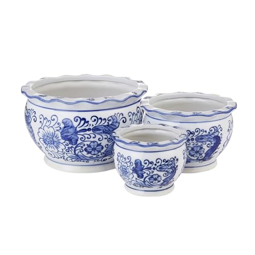 HakkaGirl Blue and White Planters Succulent Pots Ceramic Plant Pots Indoor with Drainage for Home Dcor - Set of 3