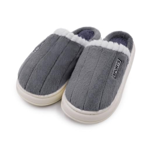 Image of VRITRAZ Men's Plush Winter Slippers | Soft Furry Lined Indoor Slides | Warm Comfortable Anti-Slip Home Footwear