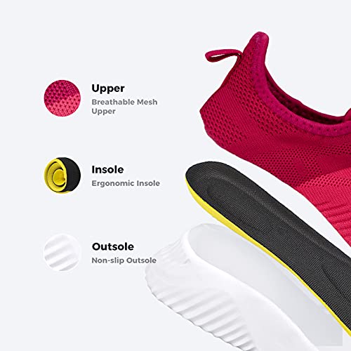 Image of Flysocks Slip On Sneakers for Women-Non Slip Gym Sports Shoes Lightweight Comfortable Walking Tennis Shoes, B- Rose Watermelon Red Pink, 7