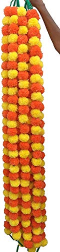 Image of Artificial Marigold Flower Garlands 5 Feet Long (Dark Orange and Yellow, 5)