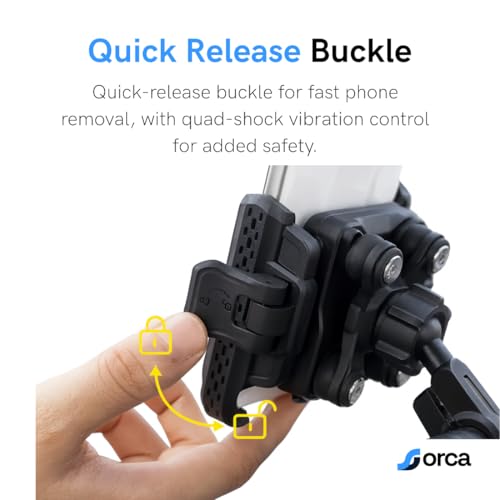 Image of ORCA M21 Pro Plus Waterproof Bike Phone Mount | Quad-Shock Vibration Dampener | Quick Release | 360 Rotatable Secure Handlebar Mobile Holder for Motorcycle & Scooter | Fits 4.7-7.2 inch Phones